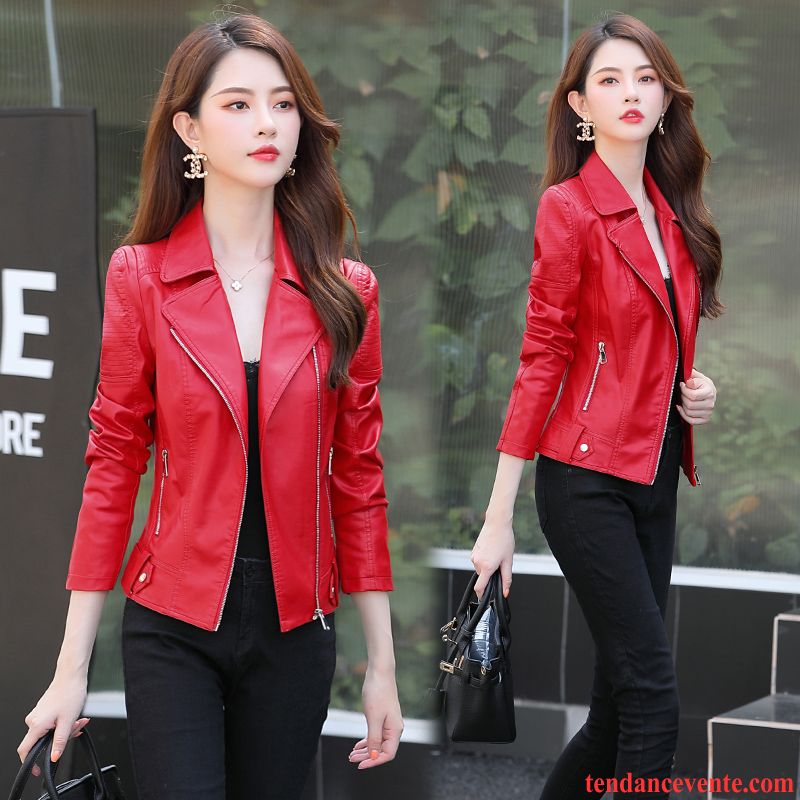 Vestes En Cuir Femme L'automne Tempérament Personnalité Slim Confortable Mode Rouge