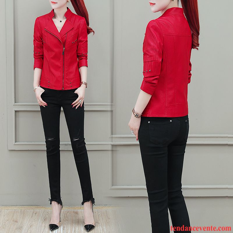 Vestes En Cuir Femme Pardessus Une Veste Locomotive Tendance Printemps Court Rouge