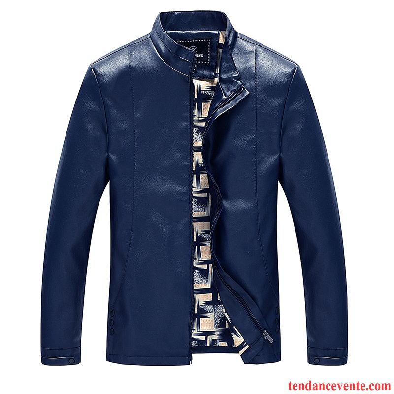 Vestes En Cuir Homme Pardessus Tendance Mode Beau Slim Jeunesse Bleu