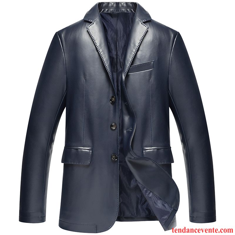 Vestes En Cuir Homme Slim Revers Roulé Blazer Pardessus Bleu Clair