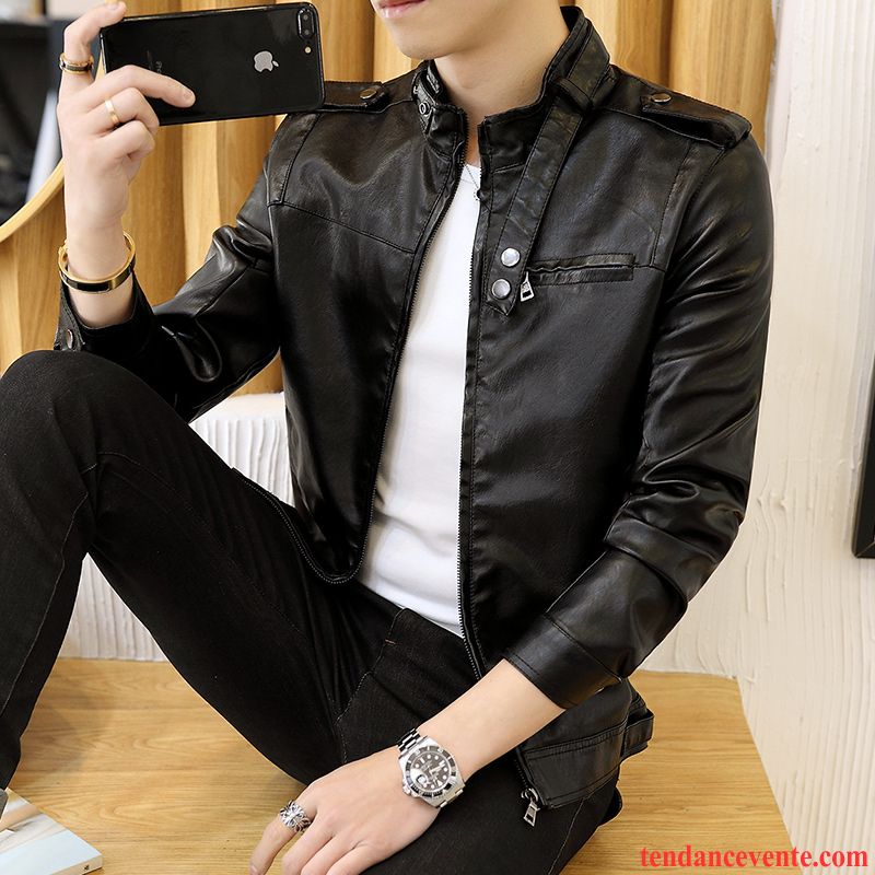 Vestes En Cuir Homme Tendance Slim Printemps Pardessus L'automne Jeunesse Brun