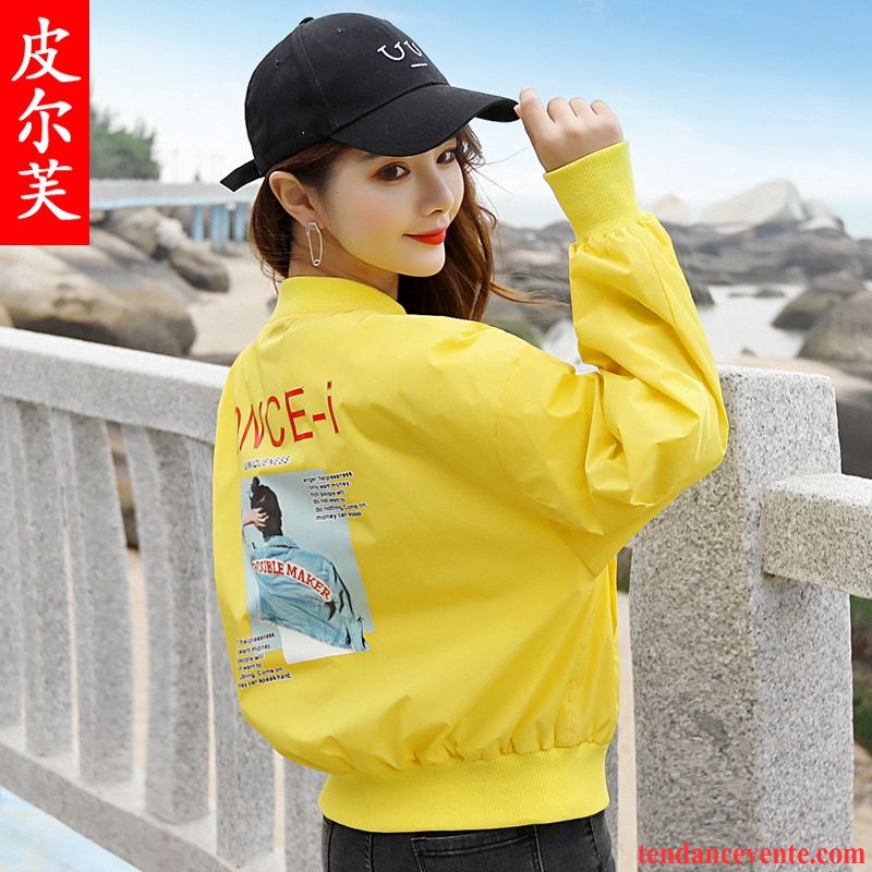 Vestes Femme Fille Baggy Vêtements De Baseball Étudiant Courte Printemps Impression Jaune