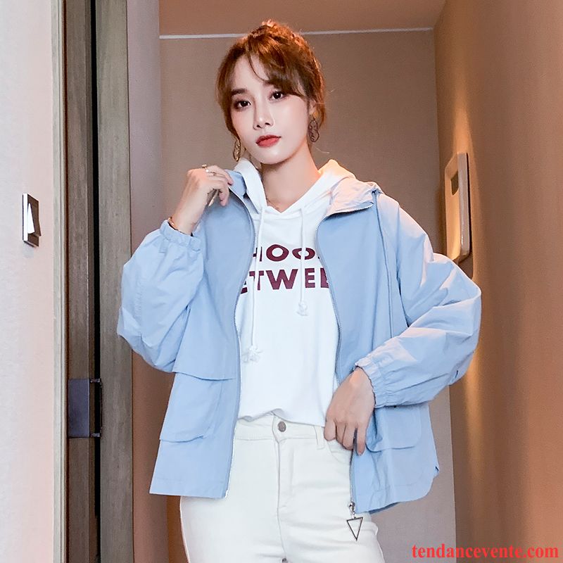 Vestes Femme Tendance Baggy Tous Les Assortis L'automne Étudiant Capuche Bleu