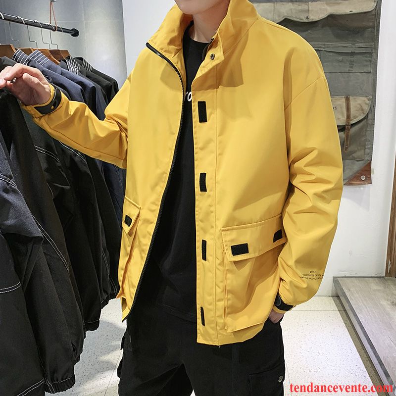 Vestes Homme Décontractée Une Veste Tendance Printemps Baggy Étudiant Jaune