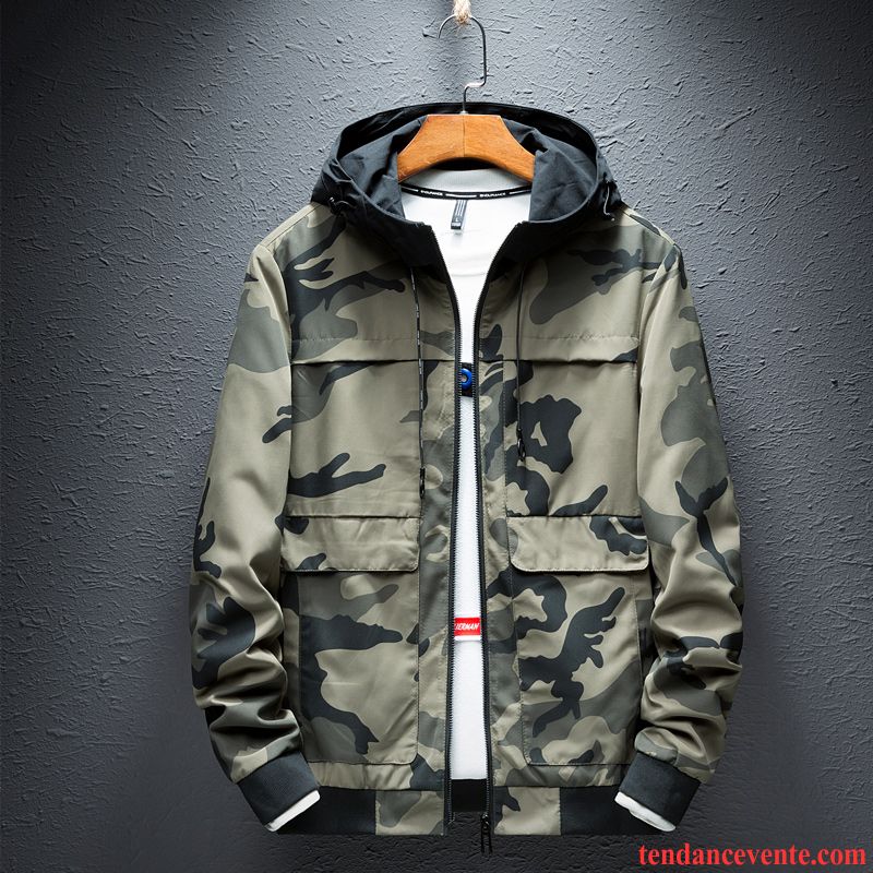 Vestes Homme Étudiant Capuche Hiver Pardessus Bleu Camouflage Blanc