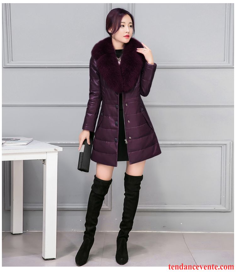 Vetement En Cuir Femme Pu Pardessus Cuir Matelassé Longue Dame Vêtements D'hiver Renard Slim