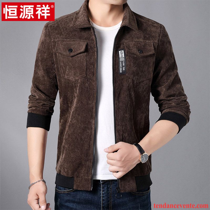 Vetement Homme Veste L'automne Hiver Revers Roulé Rétro Baggy Longues Veste Court Décontractée Homme Pardessus