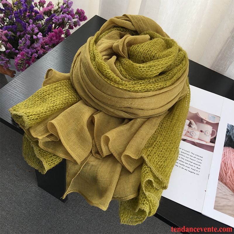 Écharpe Femme All-match Hiver Châle Piqûre Tricot L'automne Pure Vert Jaune