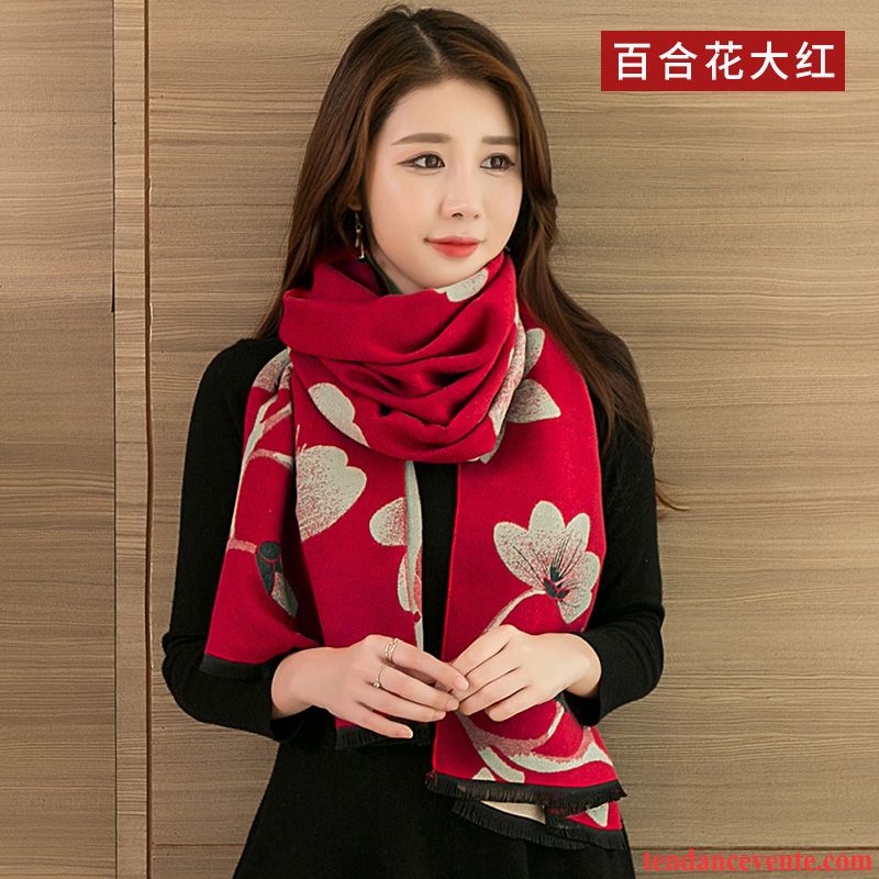 Écharpe Femme L'automne Sided Multifonctions Plus Épais Hiver All-match Rouge