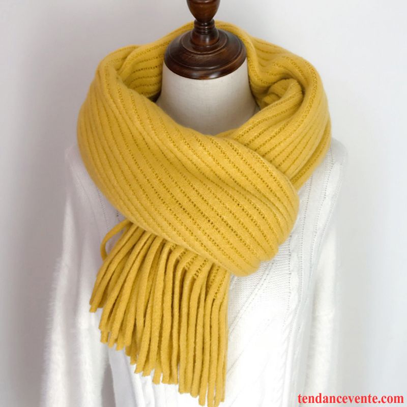 Écharpe Femme Tassel Plus Épais Tricot Doux De Laine Étudiant Jaune