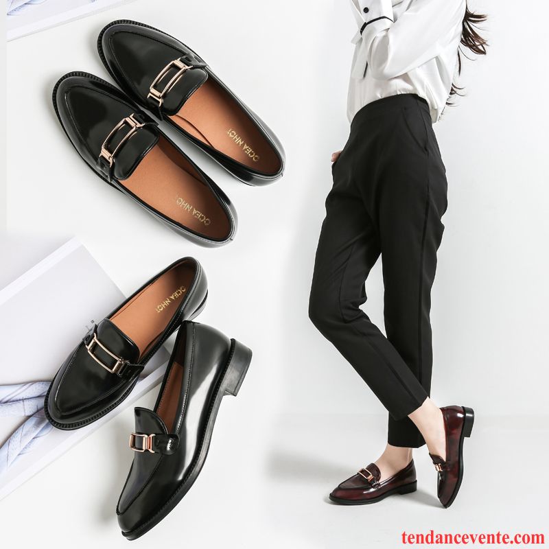 Achat Chaussure Femme Mocassins Rétro Bout Rond Angleterre Cuir Véritable Vent D'université Flats Femme Tous Les Assortis Brun