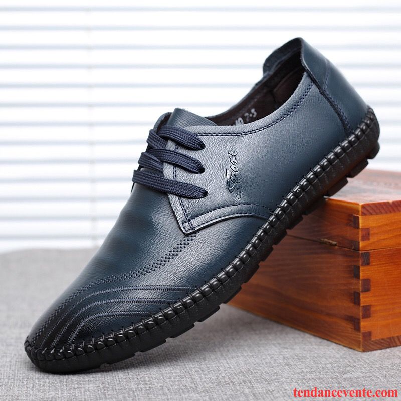 Acheter Mocassin Homme Décontractée Chaussures De Conduite Cuir Véritable Homme Paresseux Bleu Entreprise L'automne Derbies Saphir