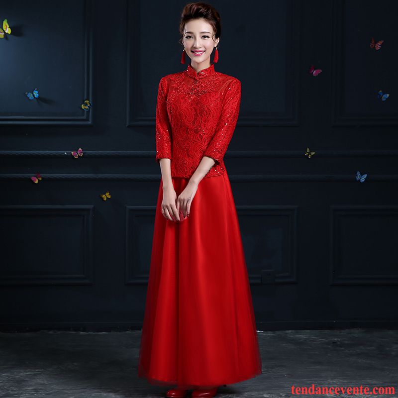 Acheter Une Robe Hiver L'automne Robe Longues Mince Robe Chinoise Renforcé Femme Gros Rouge Mariée