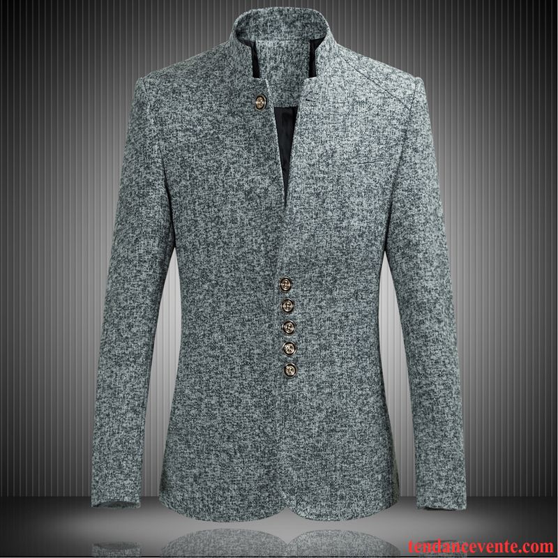 Blazer Blazer Homme Bleu Marine Col Mandarin Slim Jeunesse Renforcé Pardessus Costume Hiver Homme L'automne Décontractée Taillissime Blé