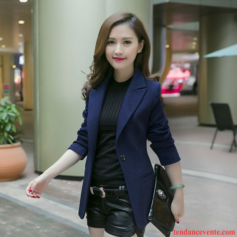 Blazer Courte Matelassée Femme L'automne Hiver Slim La Laine De Laine Blazer Femme Pardessus Longue Mince Renforcé Pas Cher