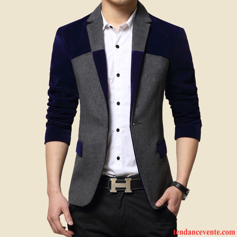 Blazer En Cuir Avec Capuche Homme La Laine Homme Pardessus Slim Plus De Velours L'automne Décontractée Costume Jeunesse