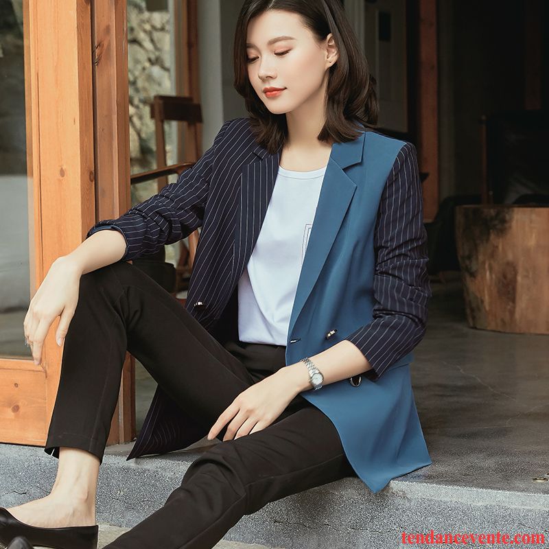 Blazer Femme Baggy Pardessus Une Veste L'automne Rétro Taillissime Bleu