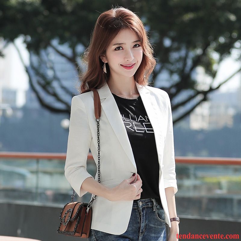 Blazer Femme Décontractée Pardessus Matelassé Court Légère Slim Blanc