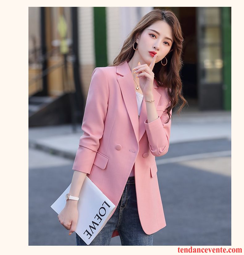 Blazer Femme Longue Printemps Taillissime Britanique Dame Une Veste Rouge Rose