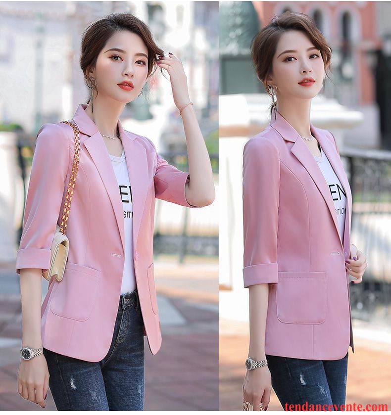 Blazer Femme Nervurées Pardessus Une Veste Dame Costume Slim Rose