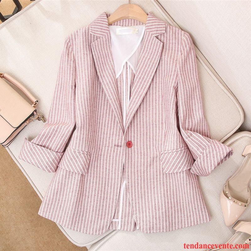 Blazer Femme Pardessus Costume Matelassé Été Légère Slim Rouge Rose