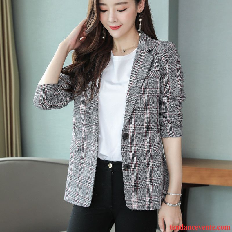 Blazer Femme Pardessus Smoking Décontractée Carreaux Dame L'automne Gris