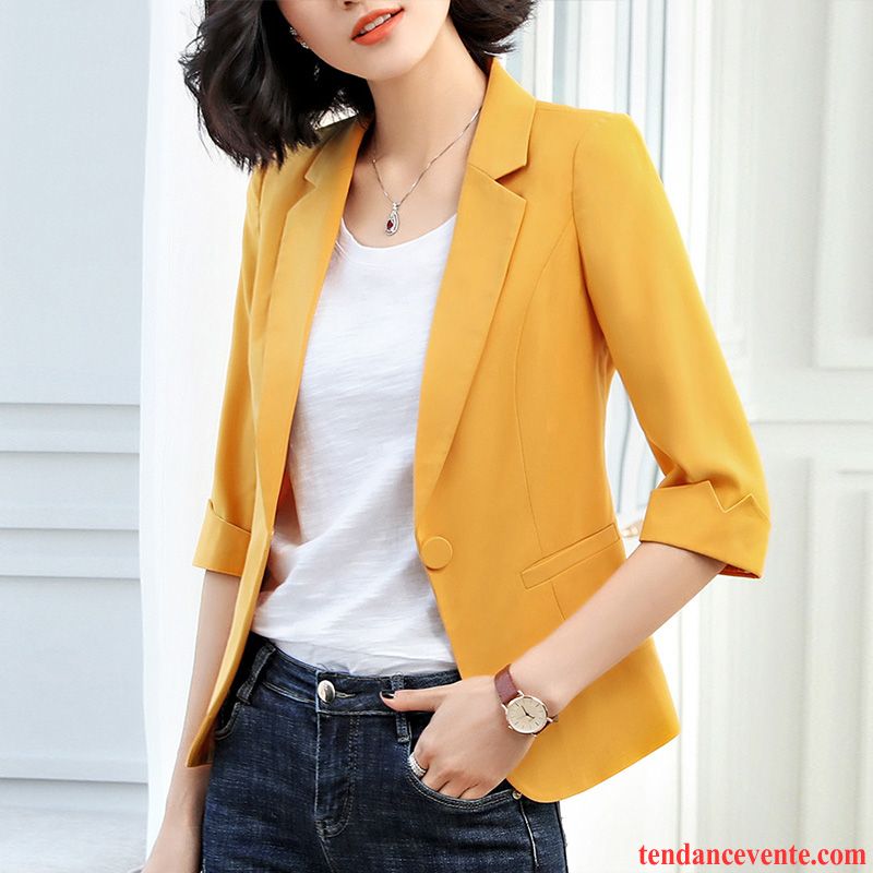 Blazer Femme Tempérament Dame Court Manche Mince Décontractée Jaune