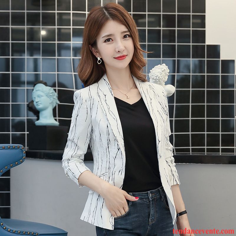 Blazer Femme Tempérament Pardessus Slim Court Une Veste Nervurées Blanc