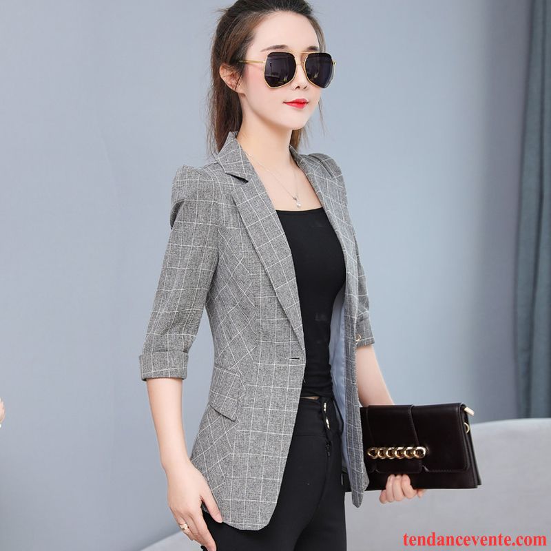 Blazer Femme Une Veste Costume Court Carreaux Décontractée Été Rouge Gris