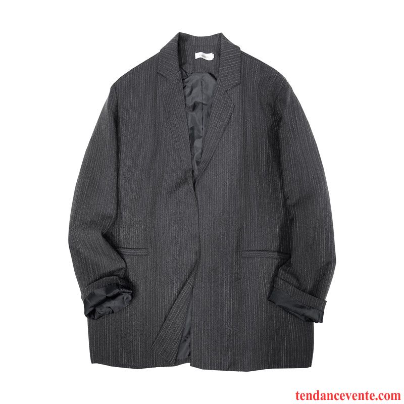 Blazer Homme Costume Tendance Légère Rayé Été Décontractée Gris Foncé