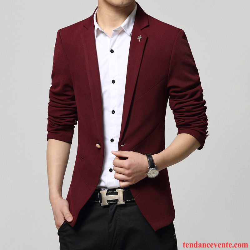 Blazer Homme Décontractée Britanique Beau Smoking Pardessus Slim Bordeaux