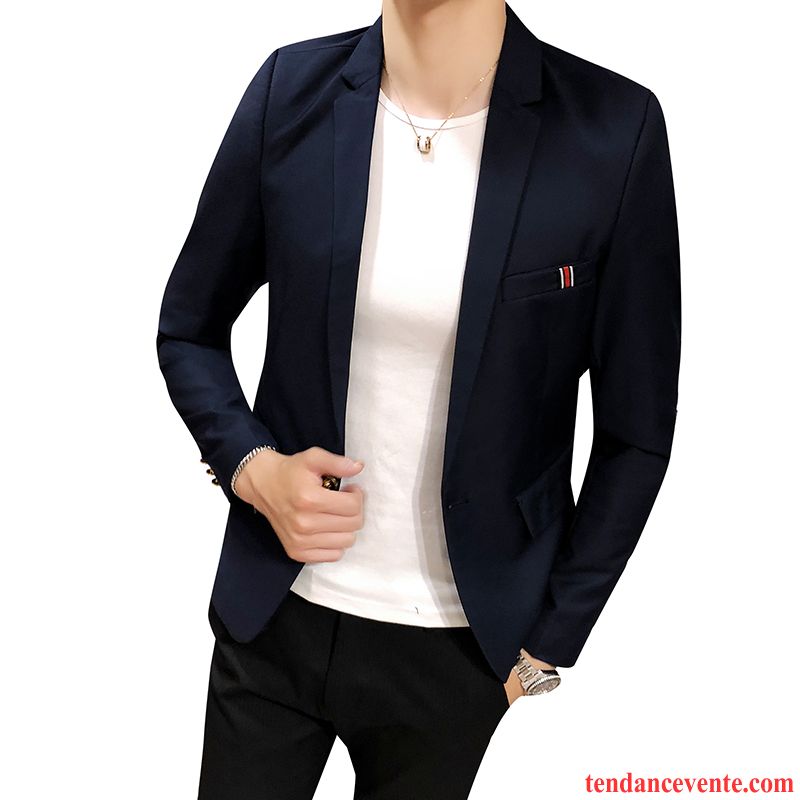 Blazer Homme Décontractée Jeunesse Une Veste L'automne Printemps Slim Bleu Marin Pure