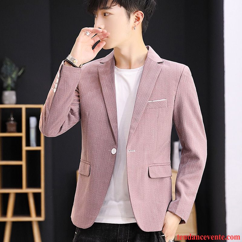 Blazer Homme Décontractée L'automne Étudiant Beau Tendance Une Veste Rose