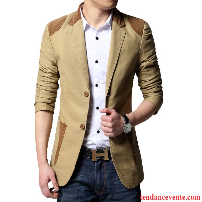 Blazer Homme Hiver Taillissime Jeunesse Printemps Homme Une Veste Pardessus Tendance L'automne Slim Décontractée Bronzer Soldes