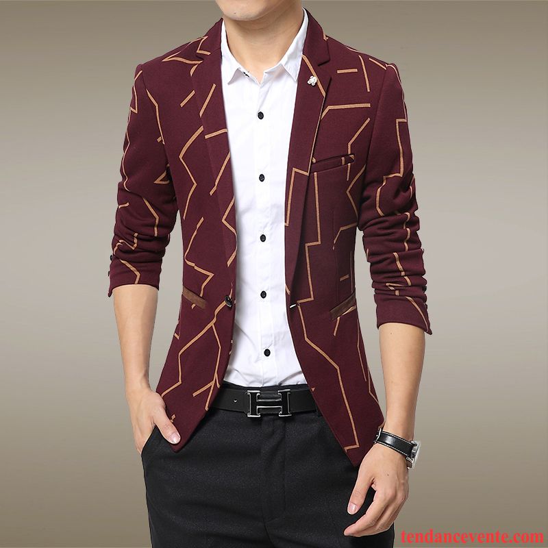 Blazer Homme Pardessus Jeunesse Printemps Décontractée Slim Une Veste Rouge