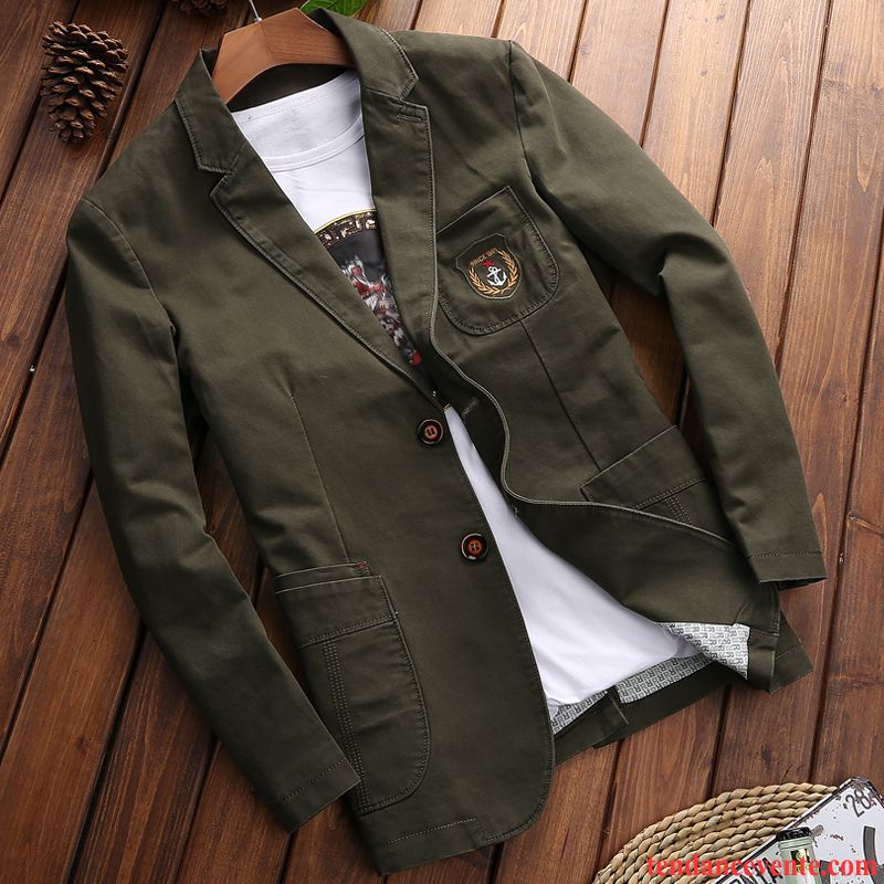 Blazer Homme Tendance Beau Décontractée Une Veste Printemps Légère Vert