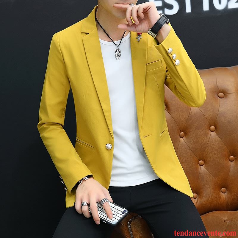 Blazer Homme Une Veste Pardessus Tendance L'automne Costume Printemps Rouge Jaune