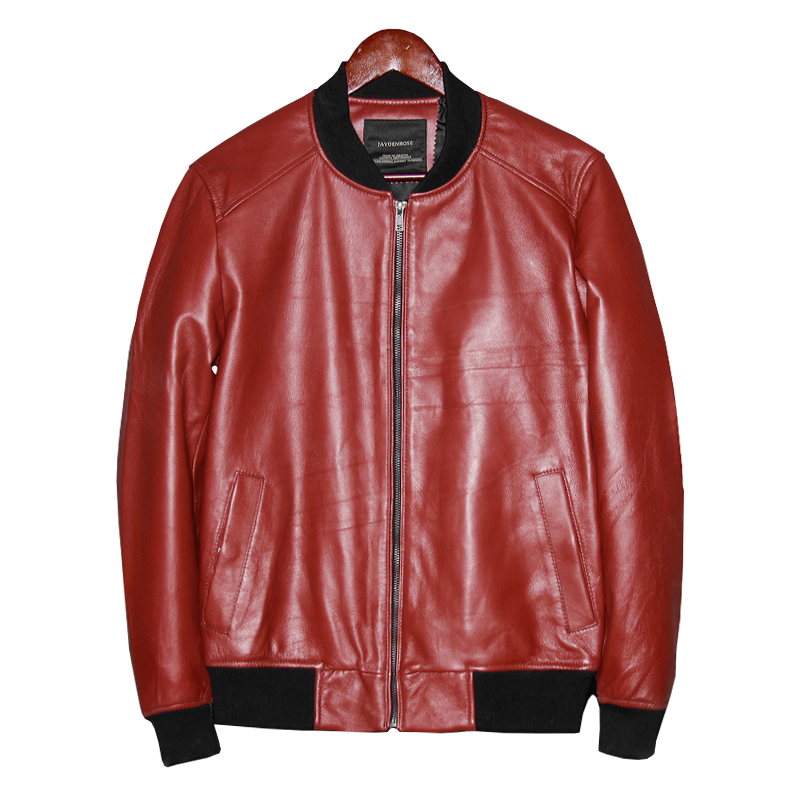 Blouson De Cuir En Vente Veste Rouge Peau De Mouton Homme Locomotive Vêtements De Baseball Pardessus Slim Taillissime Renforcé Cuir Véritable Marine Pas Cher