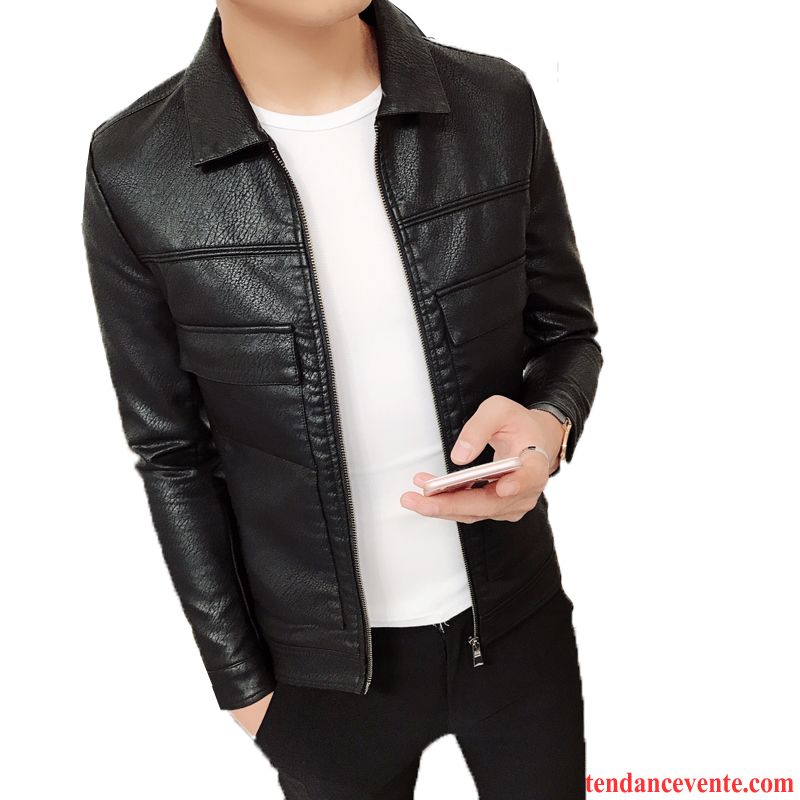 Blouson Faux Cuir Homme Noir Homme Beau L'automne Slim Veste Pardessus Jeunesse Tendance Blé