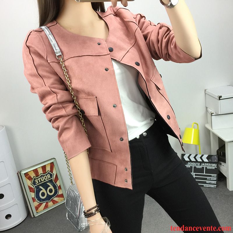 Blouson Simili Cuir Femme Courte Printemps Femme L'automne Cuir Suède Pardessus Tendance Veste Slim Tous Les Assortis Cardigan