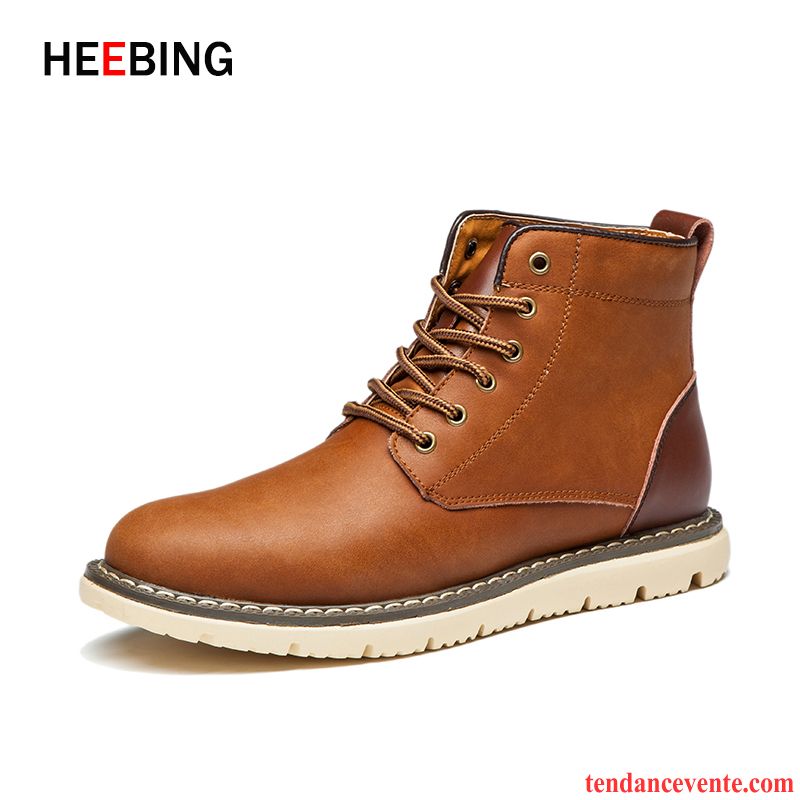 Boots En Cuir Homme Cuir Véritable Plus De Velours Matelassé Chauds Hiver Homme Hautes Angleterre