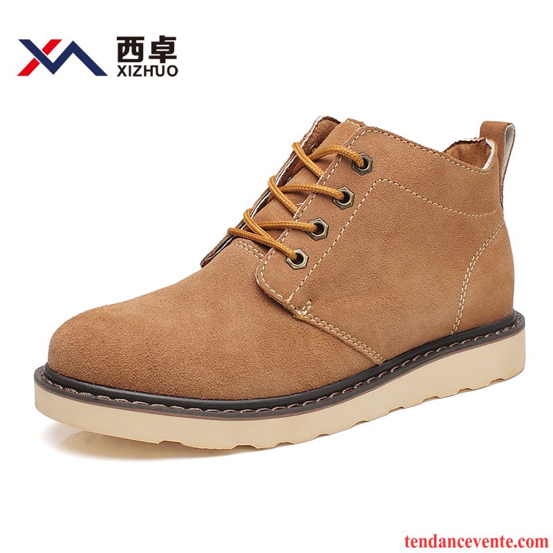 Boots Homme Cuir Pas Cher Cuir Véritable Rétro Bureau Hautes Angleterre Homme Tendance Cuir Suédé Bout Rond