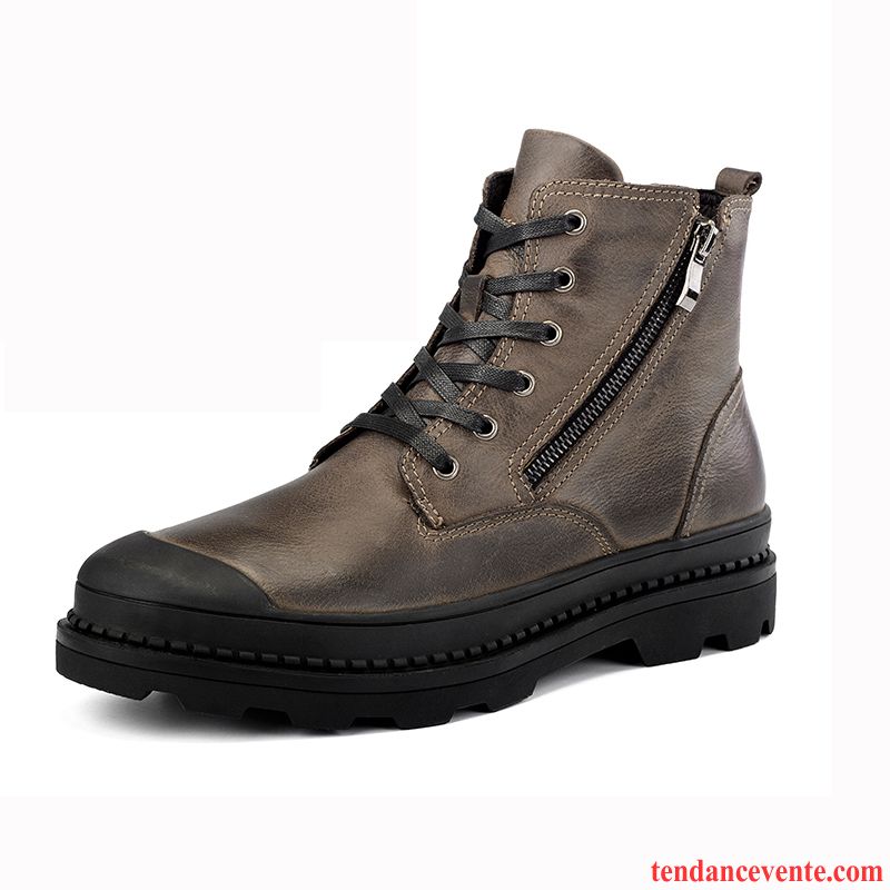Boots Homme Daim Bureau Plus De Velours Cuir Véritable Chaussures En Coton Homme Hautes Angleterre Hiver Derbies Pas Cher
