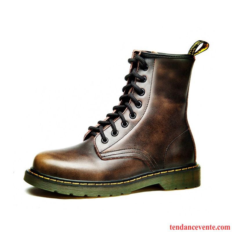 Boots Homme Fourrées Augmenté Angleterre Femme Homme Bureau En Cuir Hautes Cuir Véritable Écarlate