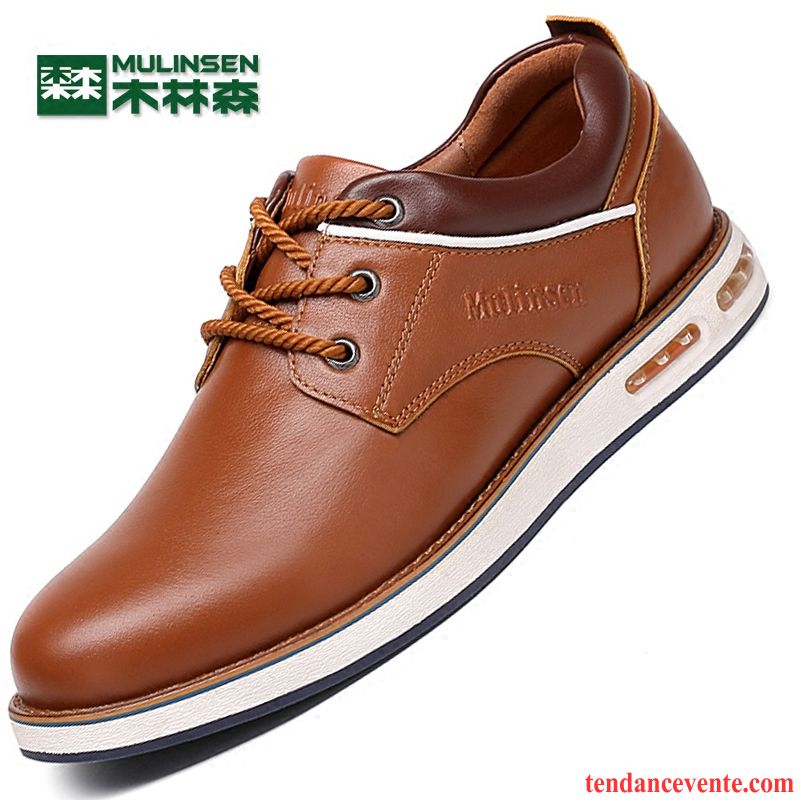 Boots Homme À Talon Coussin D'air Printemps Angleterre Gros Homme Bureau Décontractée Cuir Véritable Laçage Respirant Chocolat