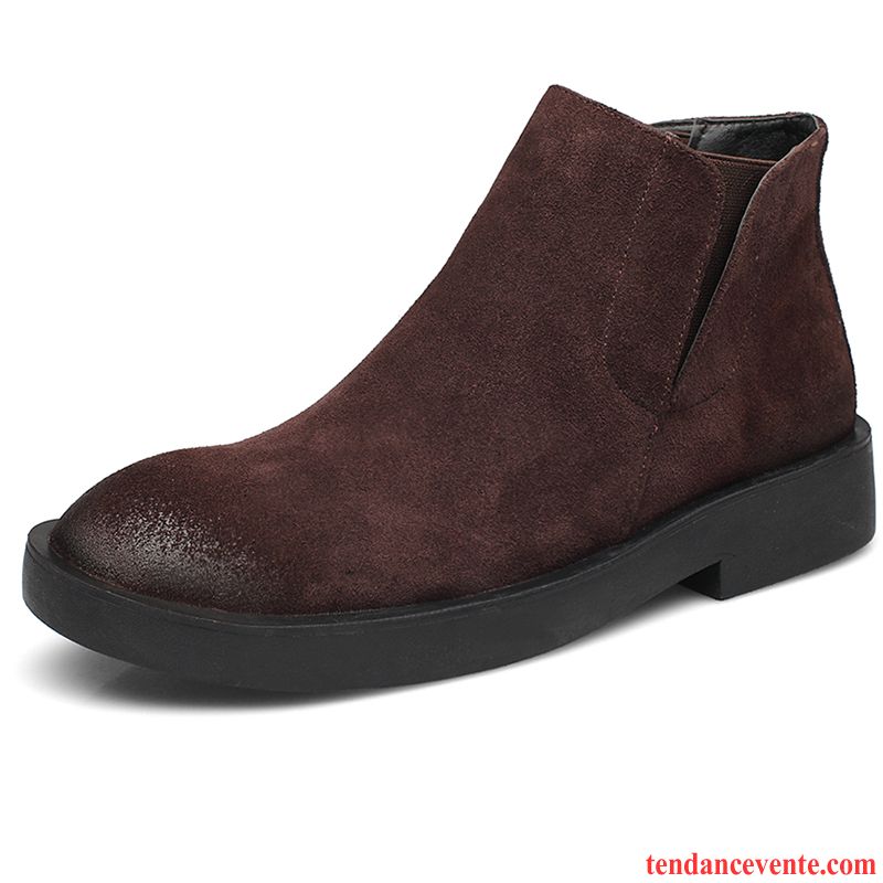 Boots Lacets Homme Cuir Suédé Cuir Véritable Tendance Décontractée Homme Angleterre Rétro Personnalité