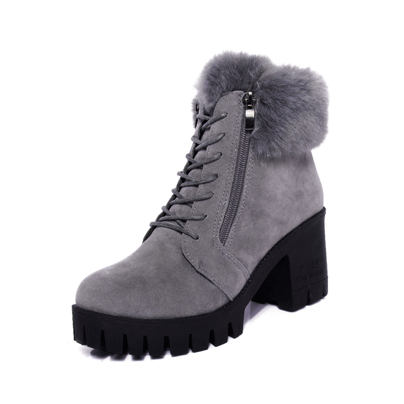 Bottes Cuir Femme Pas Cher Hiver Tous Les Assortis Angleterre Fermeture Éclair L'automne Plus De Velours Bout Rond Courte Épais Femme Pas Cher