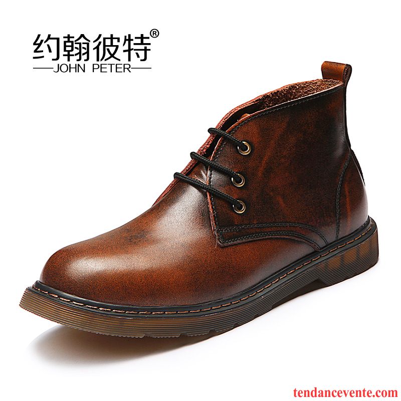 Bottes Cuir Homme Bureau Cuir Véritable Hautes Rétro Angleterre Plus De Velours L'automne Gros Hiver Tendance Homme