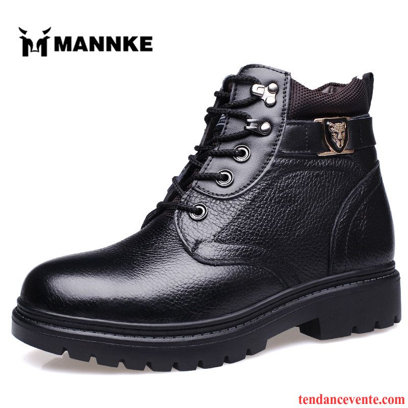 Bottes Cuir Montante Plus De Velours Hautes Homme Hiver Bureau Cuir Véritable Angleterre Chaussures En Coton Bleu