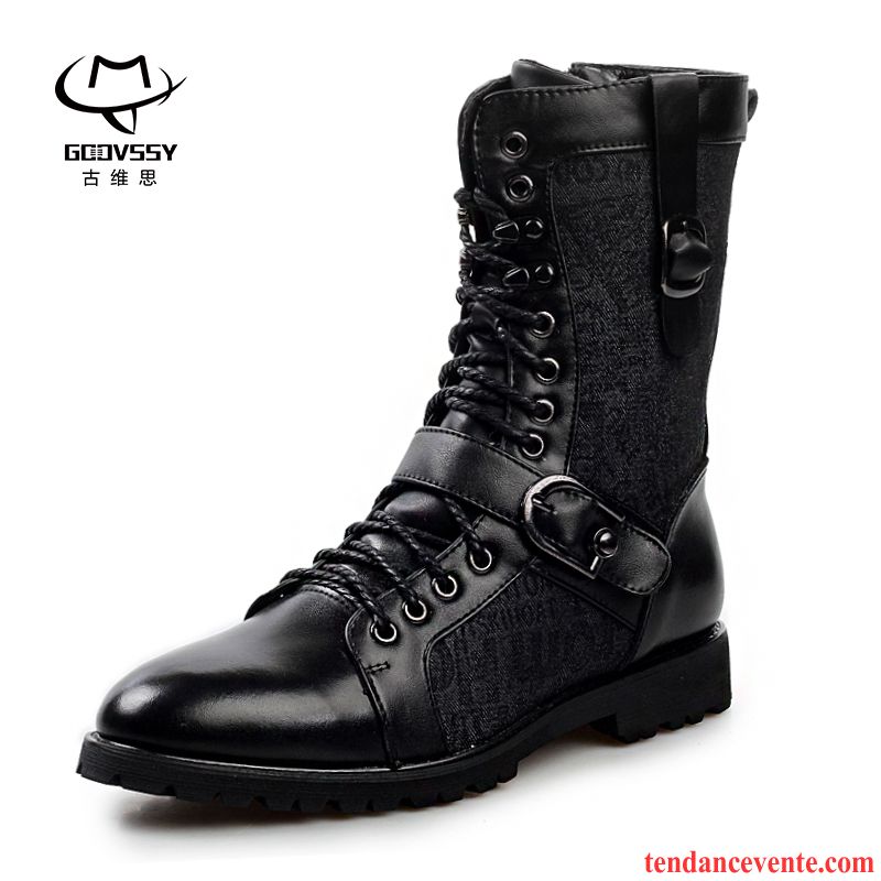 Bottes D Hiver Homme Plus De Velours Matelassé En Cuir Hiver Tendance Homme Pointe Pointue Hautes